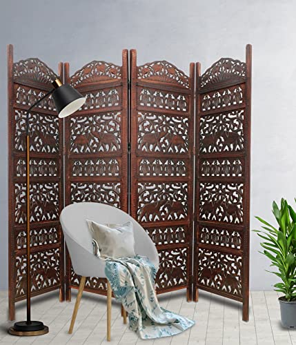 4 Panel Folding Wood Room Divider, Antique Brown, 72 x 80 L396608