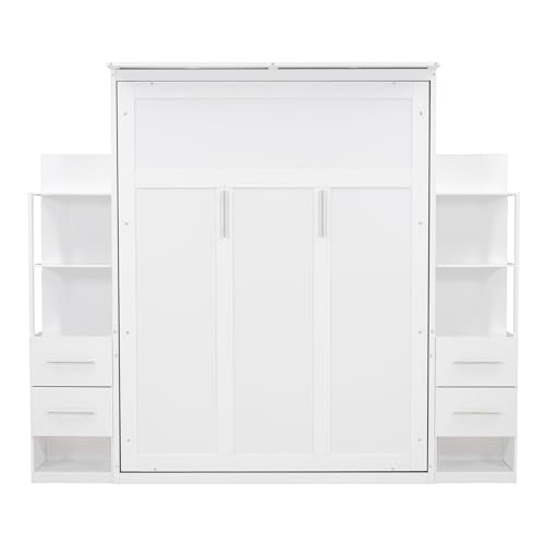 Queen Size Murphy Bed with Cabinet and LED Lights P178570
