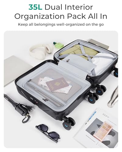 Carry On Luggage 22x14x9 with TSA Lock, Hardside Spinner Suitcase 20 inch Black P3277