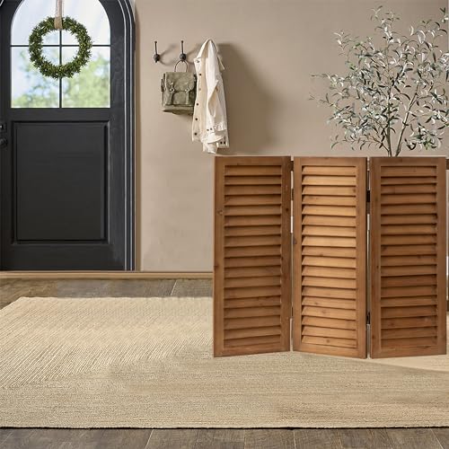 Wood Short Room Divider 3 Panel, 2.6 Ft Tall Folding Partition, White Freestanding Wall for Home Office J532