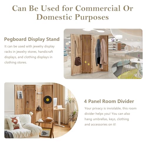 Wooden Pegboard Room Divider, 5.6Ft Folding Privacy Screen P5676