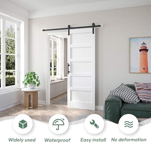 White Barn Door with Sliding Hardware Kit, 7FT, 5-Panel K864232