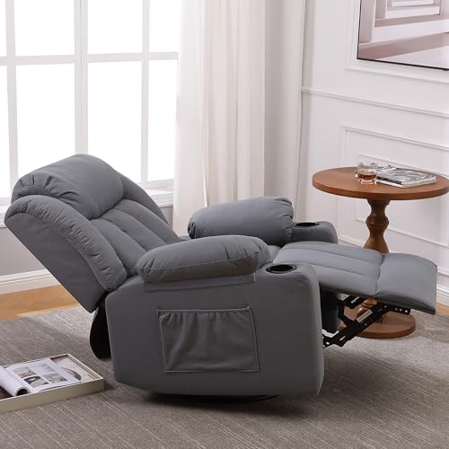Swivel Recliner Chair for Adults with Massage and Heat, Fabric, Lime Gray B7507