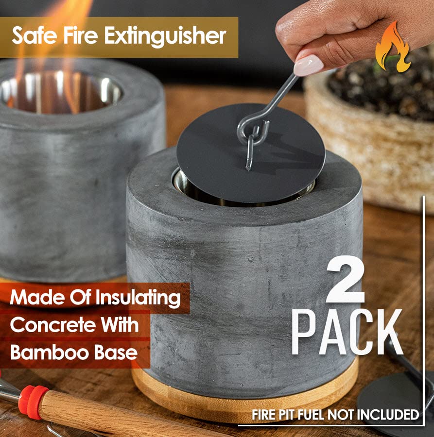 Concrete Tabletop Fire Pit with Bamboo Base and Roasting Forks X191736
