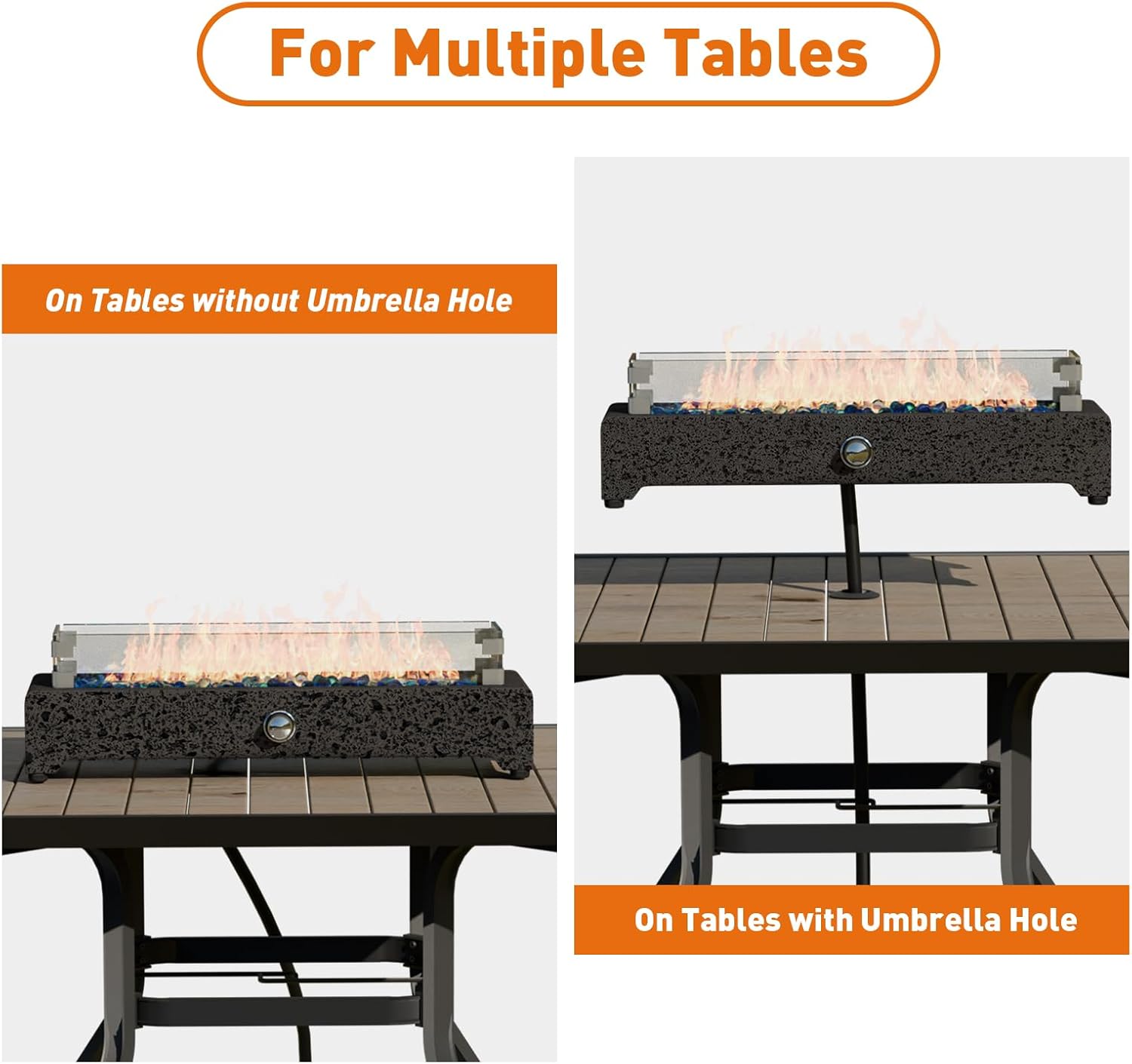 28" Tabletop Propane Fire Pit with Stainless Steel Burner and Glass Rocks A9454