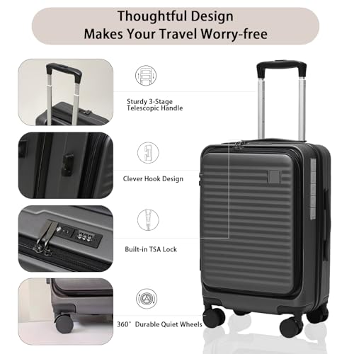 Expandable Carry-On Luggage, Hardside, Spinner Wheels, TSA Lock, 20-Inch U64815