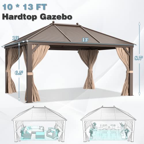 12x16 ft Hardtop Gazebo with Galvanized Steel Roof, Curtains and Netting V821
