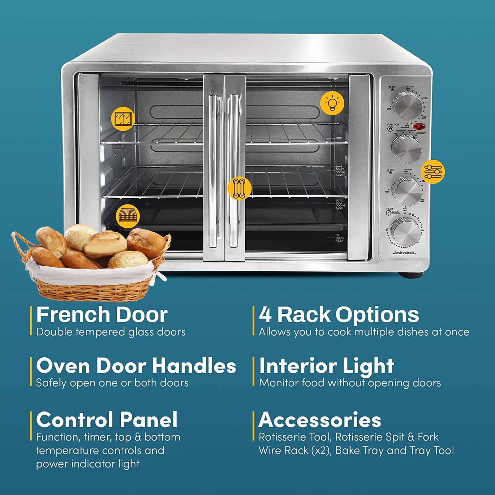 Countertop Convection Oven with 4 Control Knobs, Stainless Steel O572