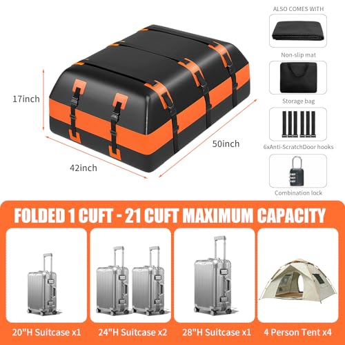 Car Rooftop Cargo Carrier Bag, Waterproof Heavy Duty 840D, with Anti-Slip Mat and Storage Bag P4777