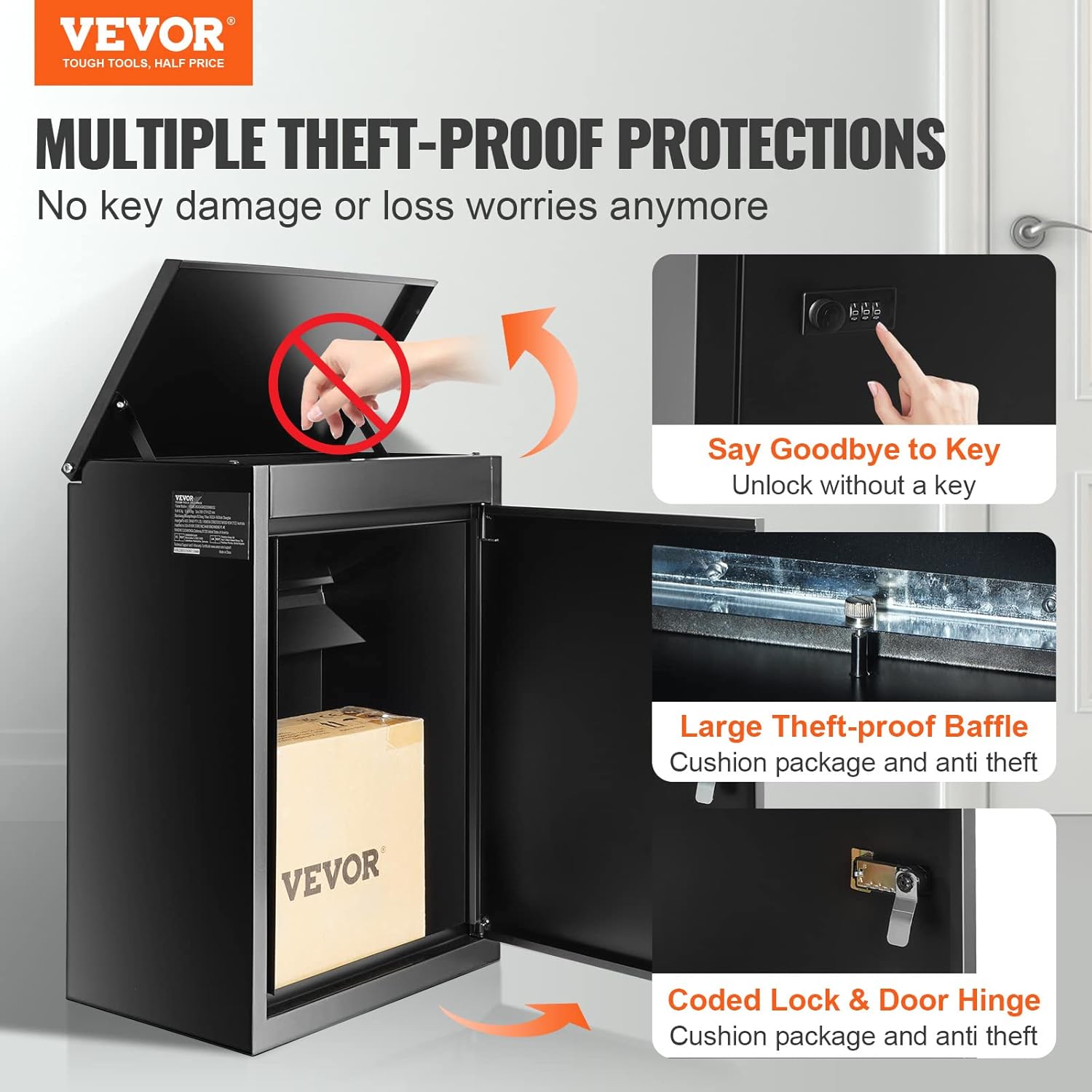 Wall Mount Package Delivery Box with Coded Lock, Galvanized Steel M811