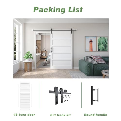 White Barn Door with Sliding Hardware Kit, 7FT, 5-Panel K864232