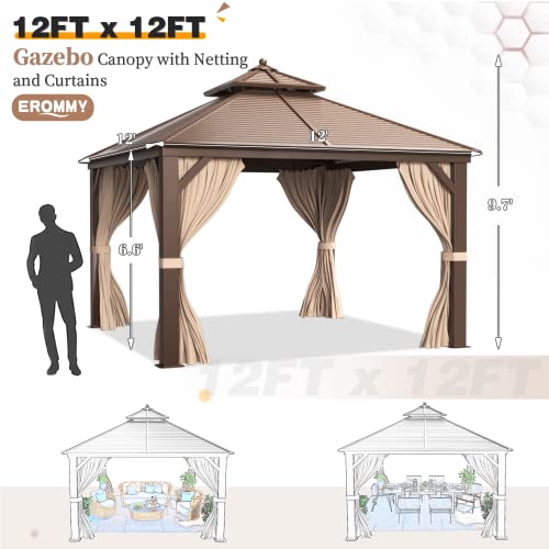 12x20 Hardtop Gazebo Double Roof Galvanized Steel Outdoor Aluminum Frame with Netting and Curtains M3306