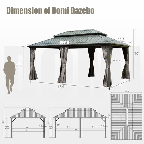 10 x 10 ft Hardtop Gazebo with Netting and Curtains, Galvanized Steel Roof for Patio and Garden X50618