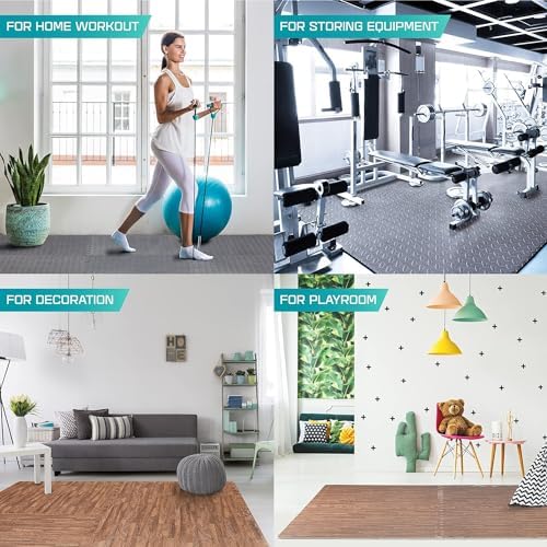 Puzzle Exercise Mat for Home Gym, EVA Interlocking Foam Floor Tiles with Border I79139