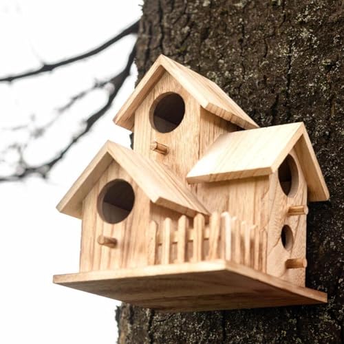 Wooden Bird House for Outdoor Hanging, Handmade Natural for Backyard Decor Y1673
