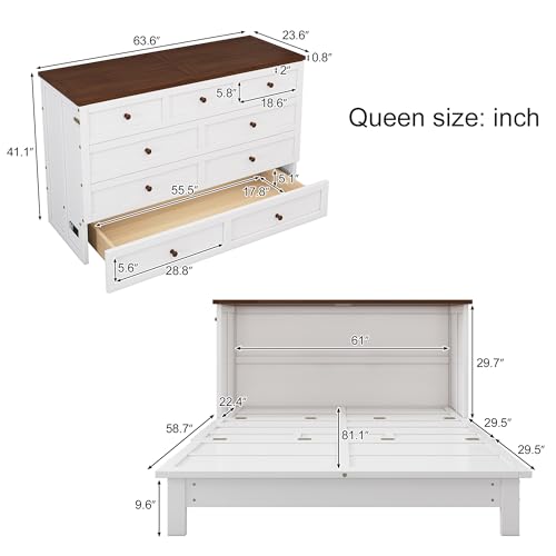 Modern Farmhouse Solid Wood Murphy Bed Queen T3808
