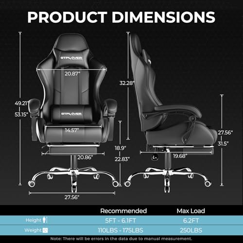 Gaming Chair with Footrest and Lumbar Support, Height Adjustable, 360° Swivel, Blue U7447