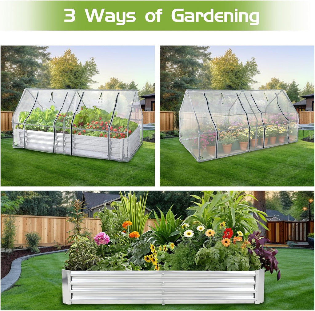 Galvanized Raised Garden Bed with Greenhouse Cover V419003