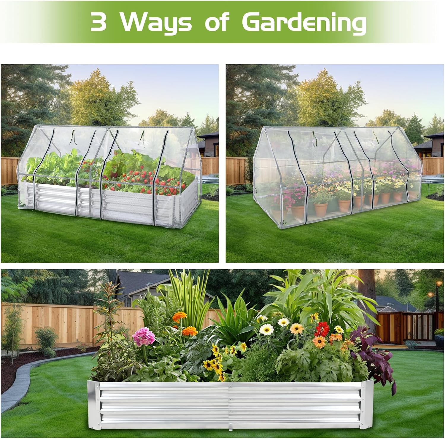 Galvanized Raised Garden Bed with Greenhouse Cover V419003