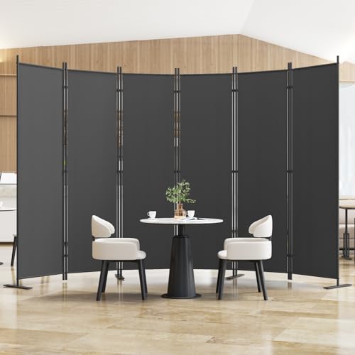 8-Panel 6 ft Tall Indoor Folding Room Divider, Portable Privacy Screen, Freestanding Partition, Dark Grey K442