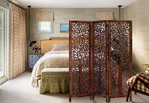 4 Panel Folding Wood Room Divider, Antique Brown, 72 x 80 L396608