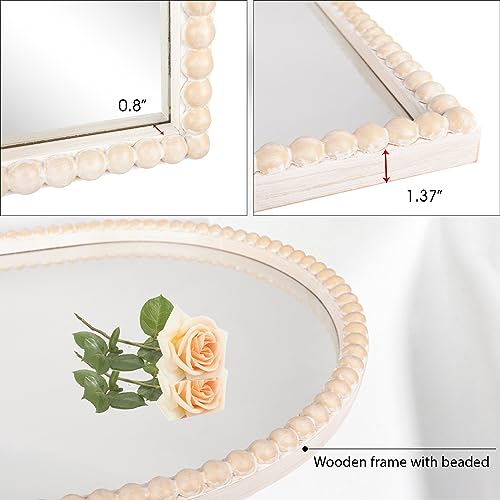 24"x36" Arch Wall Mirror with White Wooden Beads, Rustic Distressed S935