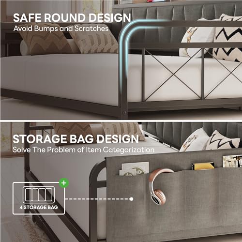 Daybed with Trundle and Storage Headboard, Twin Size, Grey M473750