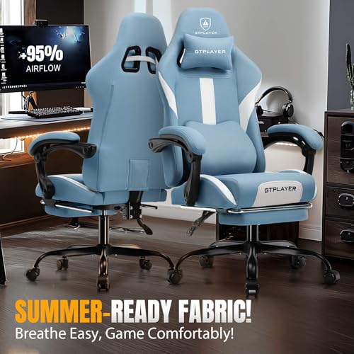 Gaming Chair Ergonomic Office Chair with Foot Rest, Breathable Fabric Computer Chair with Headrest and Lumbar Support V504535
