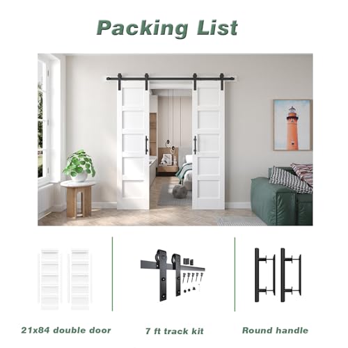 White Barn Door with Sliding Hardware Kit, 7FT, 5-Panel K864232