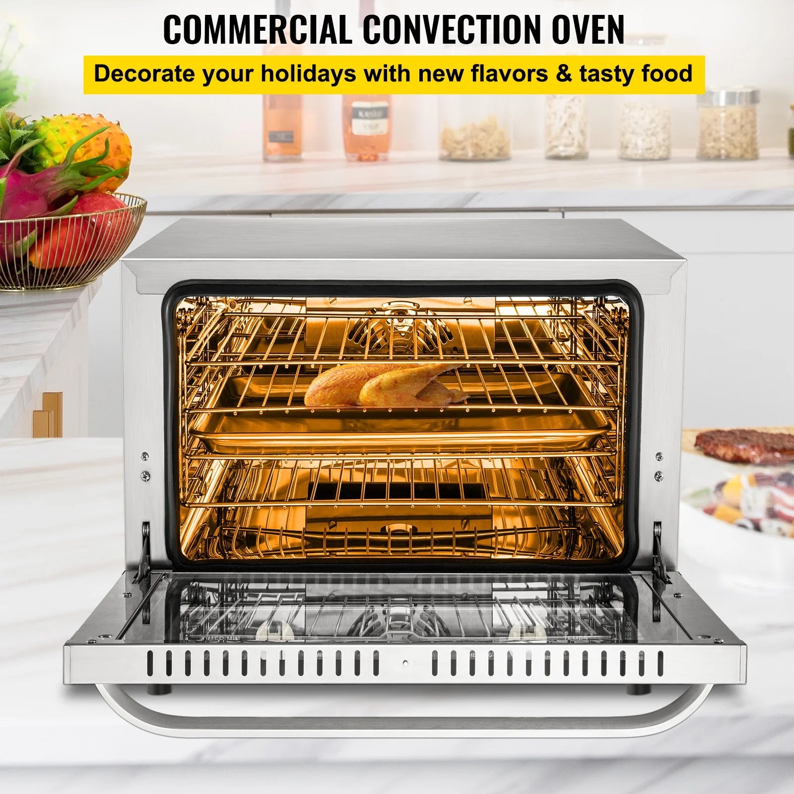 Commercial Convection Oven, 66L Countertop, 1800W Electric Baking Oven with Trays and Racks T271000