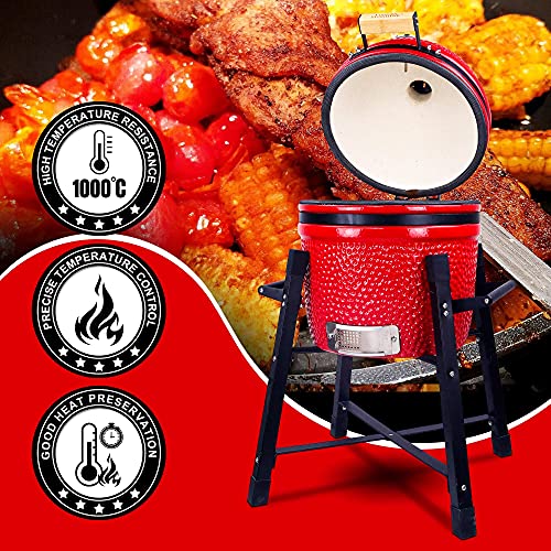 Ceramic Kamado Charcoal BBQ Grill and Smoker, 15 Inch with Tall Stand W2109