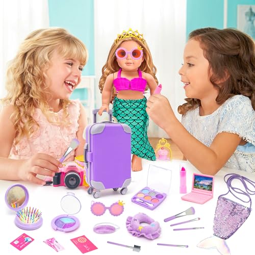 18 Inch Doll Travel Set with Suitcase, Dress, Camera, Phone, Neck Pillow & Sunglasses M666