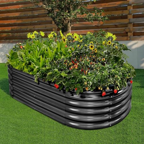 Galvanized Raised Garden Bed Kit, Oval Metal Planter Box for Vegetables E707229
