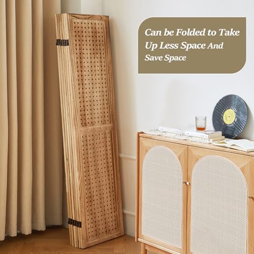 Wooden Pegboard Room Divider, 5.6Ft Folding Privacy Screen P5676