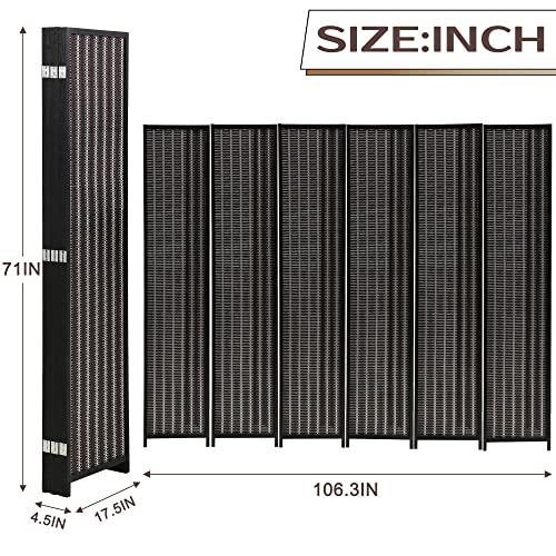 Bamboo Room Divider 6 Panel Folding Privacy Screen for Home L99111