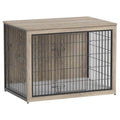 Dog Crate Furniture with Cushion, Heavy-Duty Metal Mesh, Wooden End Table with Double Doors, Indoor Kennel for Small Breed, Grey K856