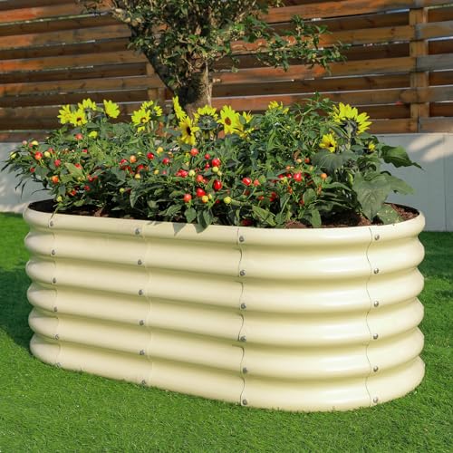 Galvanized Raised Garden Bed Kit, Oval Metal Planter Box for Vegetables E707229
