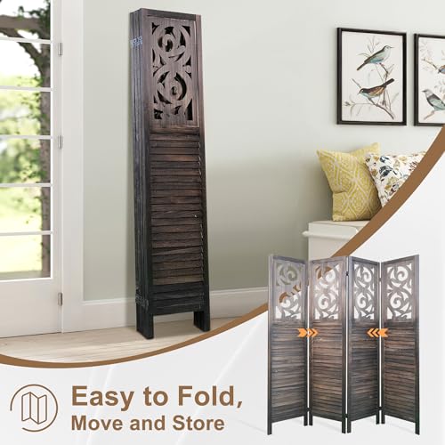 6 Panel Wooden Room Divider with Shelves B102027