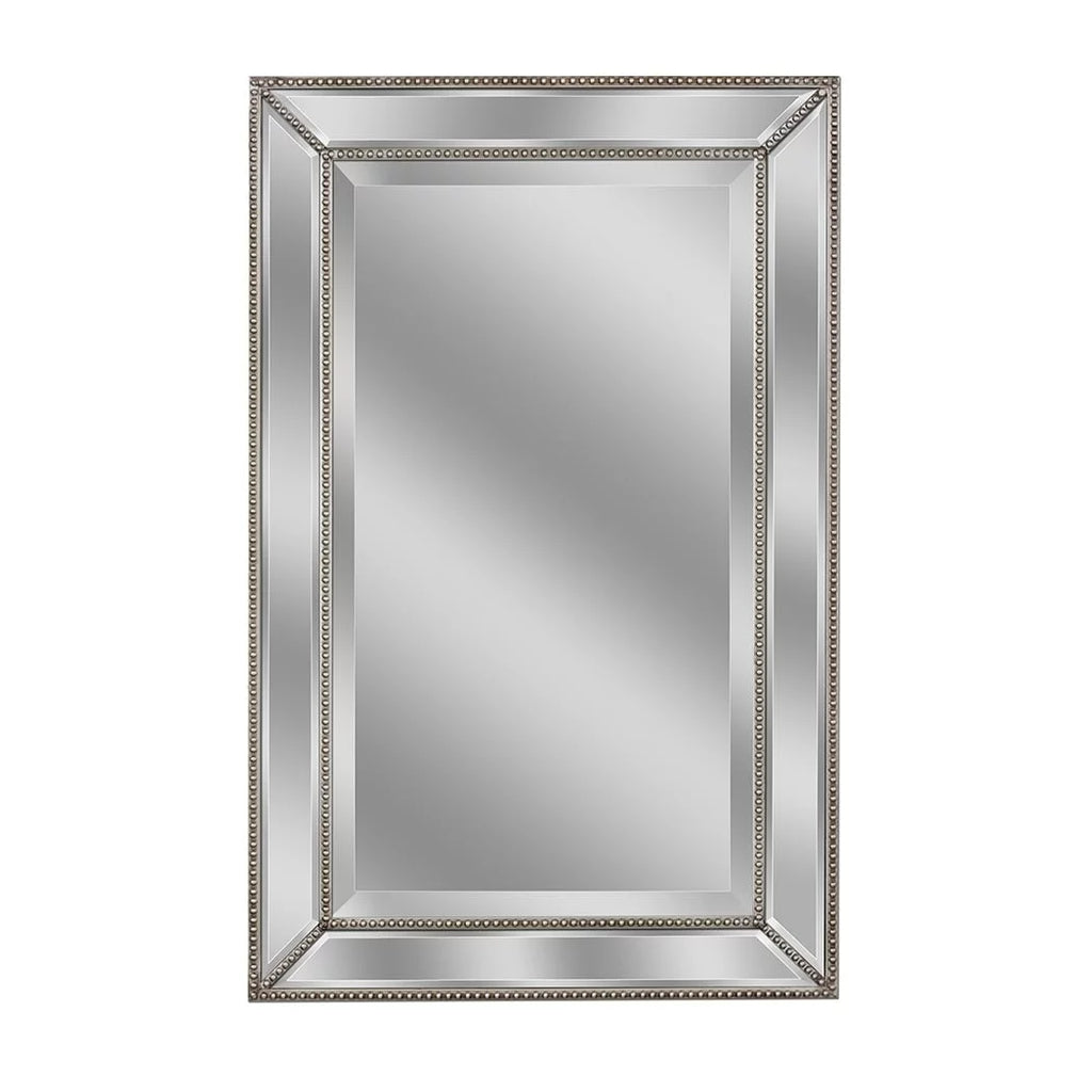 Champagne Silver Beaded Glass Framed Vanity Mirror - Rectangle for Bathroom & Living Room - 20"x32" Z524863