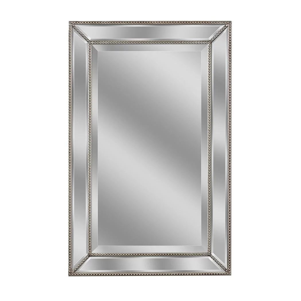 Champagne Silver Beaded Glass Framed Vanity Mirror - Rectangle for Bathroom & Living Room - 20"x32" Z524863