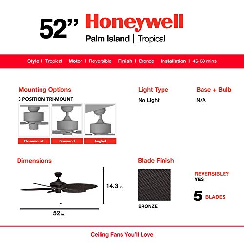 Tropical Indoor Outdoor Ceiling Fan with Light, 52 Inch W715