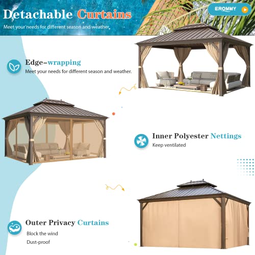 12x20 Hardtop Gazebo Double Roof Galvanized Steel Outdoor Aluminum Frame with Netting and Curtains M3306