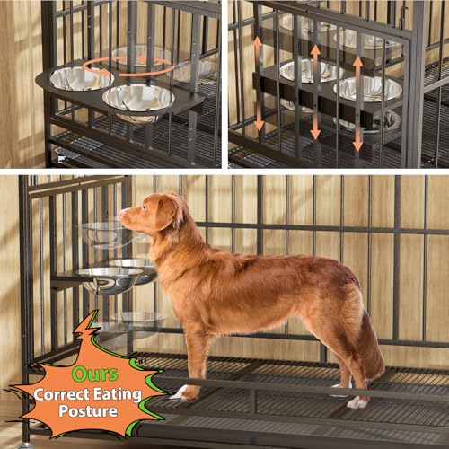 48" Heavy-Duty Dog Crate with Wheels and Dual Adjustable Bowls F169