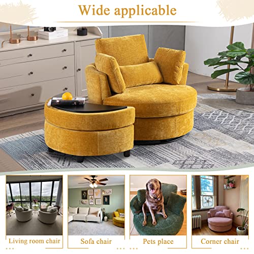 Swivel Barrel Chair with Ottoman for Living Room Bedroom, White W553228