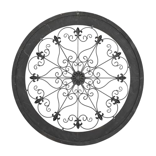 Metal Fleur De Lis Wall Decor with Perforated Details, 25 x 23 Inch O96116