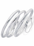 PalmBeach Jewelry Polished, Engraved and Floral Three-Piece Bangle Set in Yellow Gold-Plated or Sterling Silver