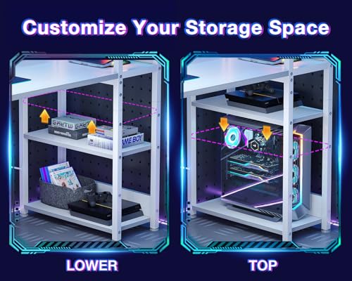Reversible Gaming Desk with USB Charging Port and LED Lights, 40 Inch Computer Desk with Storage Shelves C134
