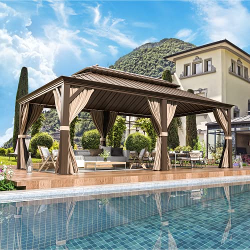 12x20 Hardtop Gazebo Double Roof Galvanized Steel Outdoor Aluminum Frame with Netting and Curtains M3306