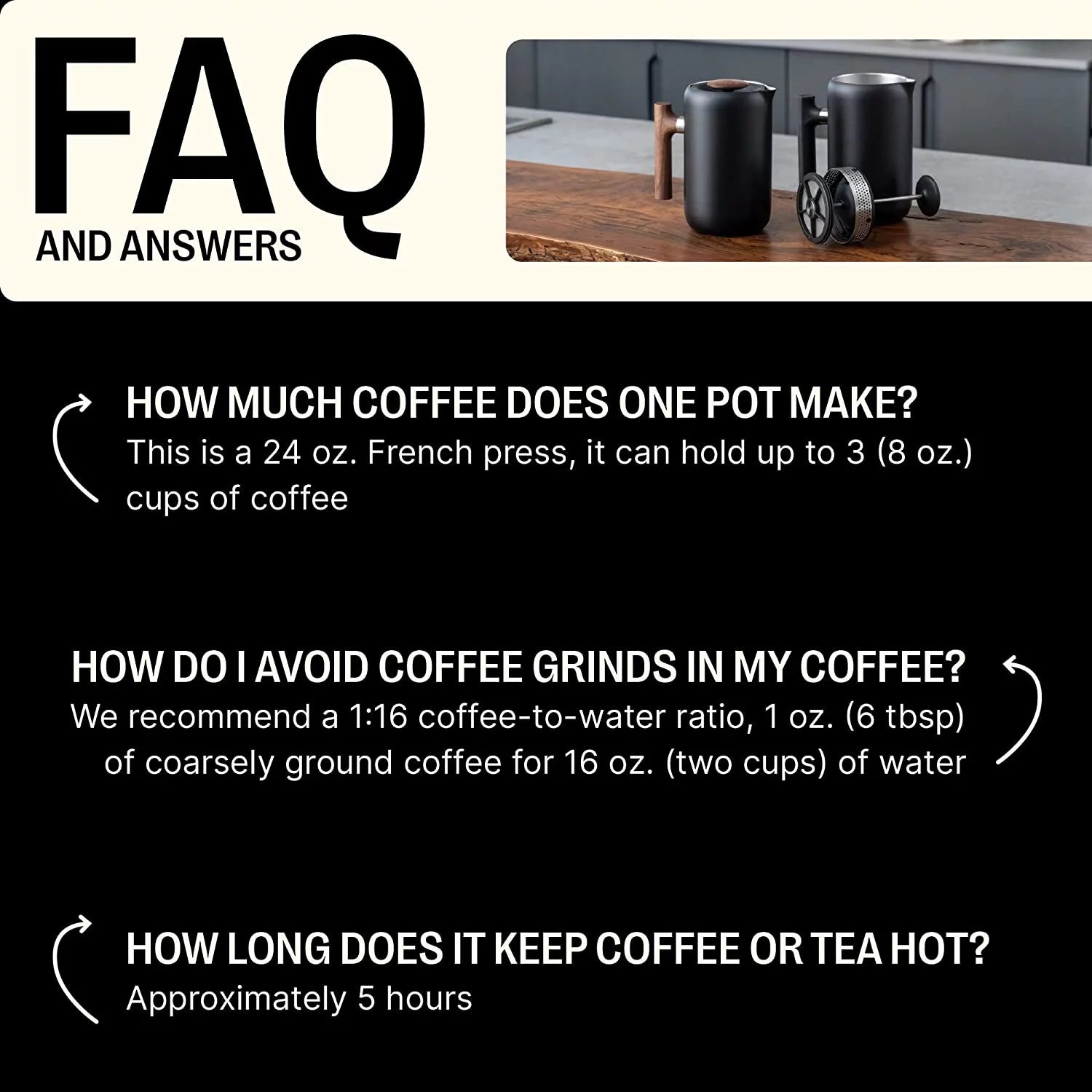 French Press Coffee Maker, Stainless Steel, 24 oz I735470