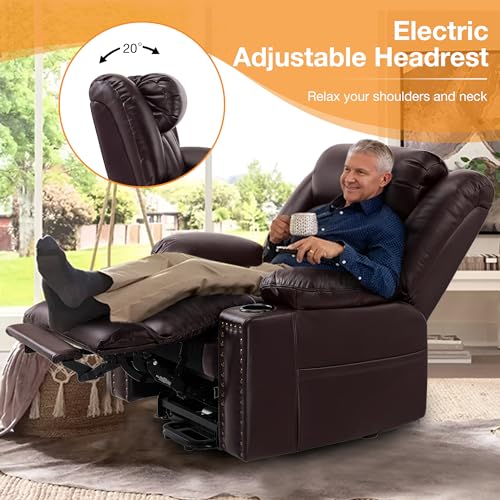 Large Power Lift Recliner Chair for Elderly with Heat and Massage, USB Port, Dark Brown A742